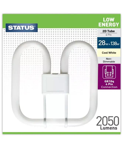 Status Low Energy 4 Pin 2D 28 Watt Fluorescent Tube Light Bulb, Cool White Status Low Energy 4 Pin 2D 28 Watt Fluorescent Tube Light Bulb, Cool White